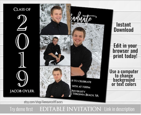 Photo Graduation Invitations, Instant Download, Picture Graduation Invitation, Template Il_570xn
