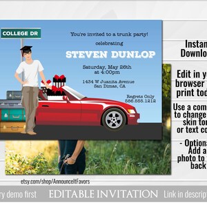 Male college Trunk Party Invitations