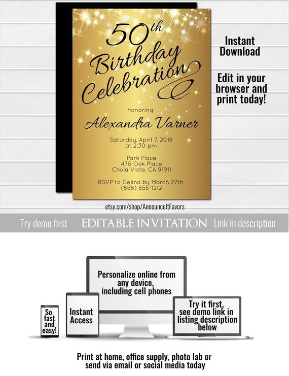 50th birthday invitation template elegant birthday invitation