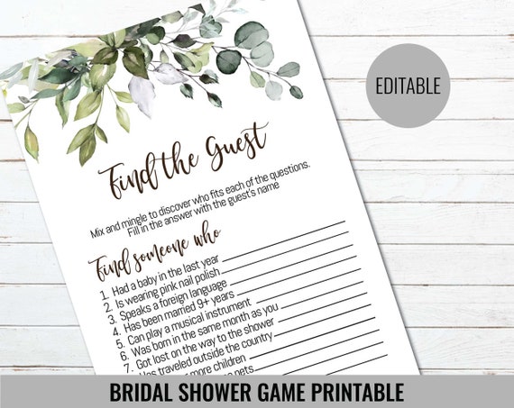 Find The Guest Bridal Shower Game, Greenery Find The Guest Game, Greenery Bridal Shower Game, Find The Guest Who, Guess Who Game, Baby Games Il_570xn