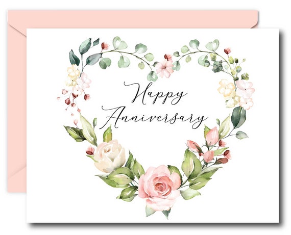 Happy Anniversary Card, Personalized Anniversary Card, Floral Heart Cards -   Sweden