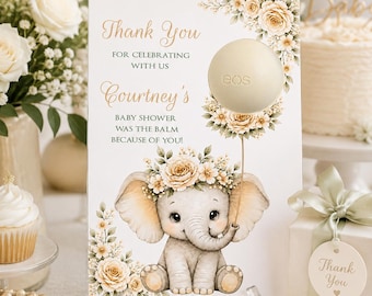Elephant EOS Baby Shower Favors, Personalized Lip Balm Thank You Gifts, Floral Baby Shower Favor Cards