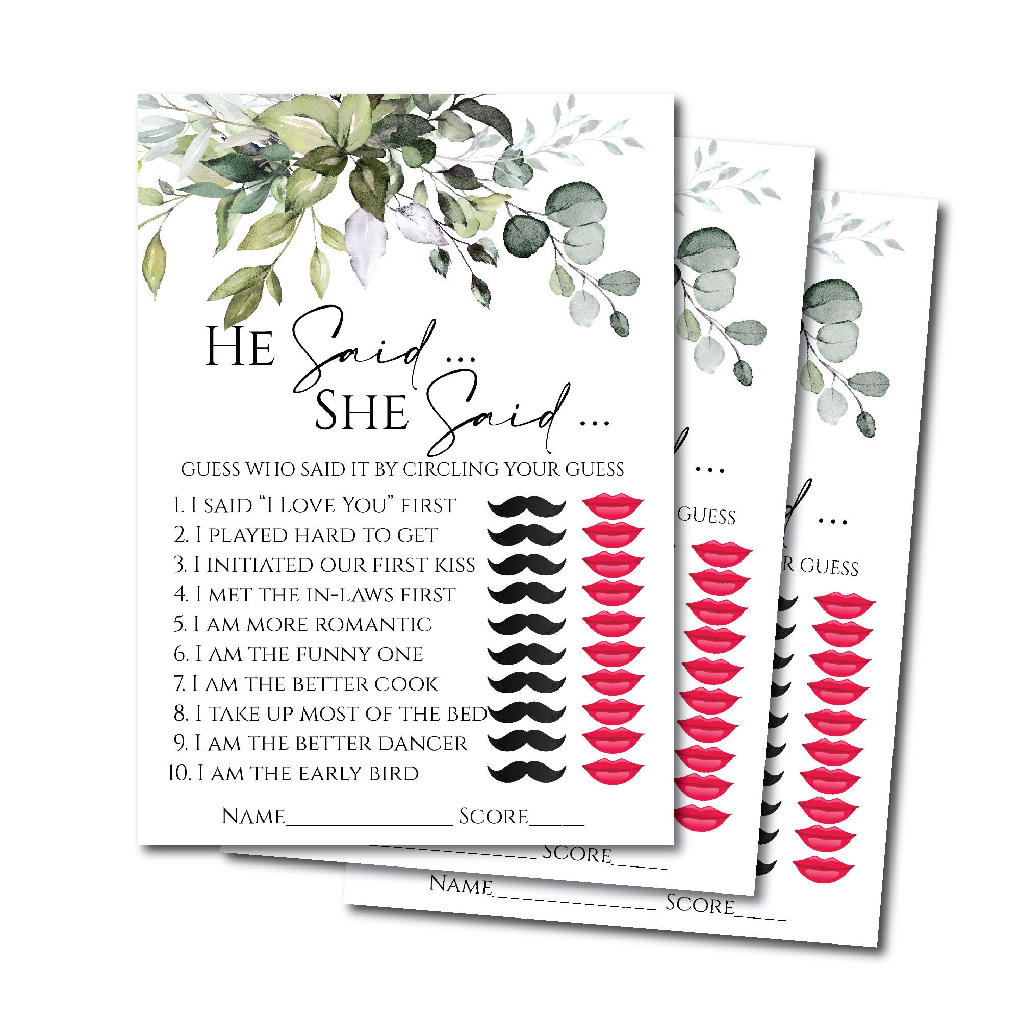He Said She Said Bridal Shower Game Greenery Bridal Shower - Etsy
