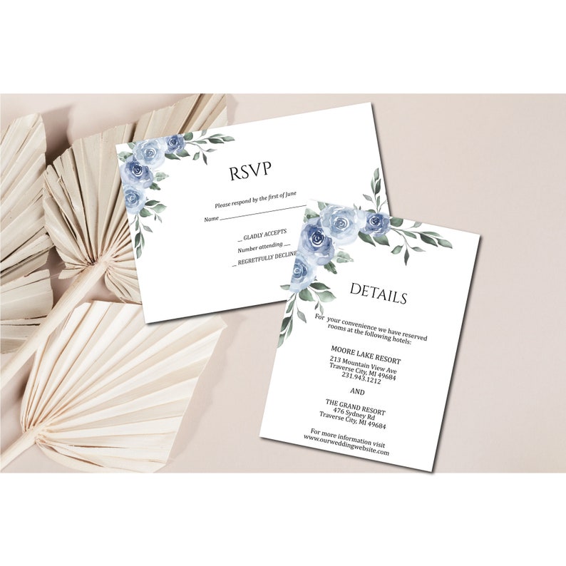 Dusty Blue Wedding Details and RSVP Cards