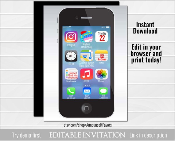 IPhone Birthday Invitation Kids Birthday Party Invitations Etsy