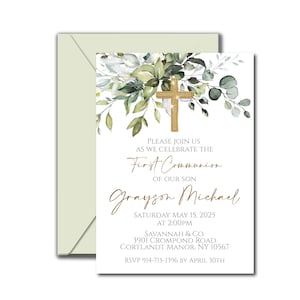 Matching Greenery Communion Invitation