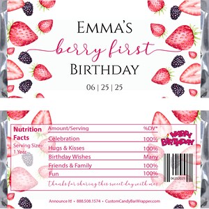 Matching Berry First Birthday Candy Wrappers