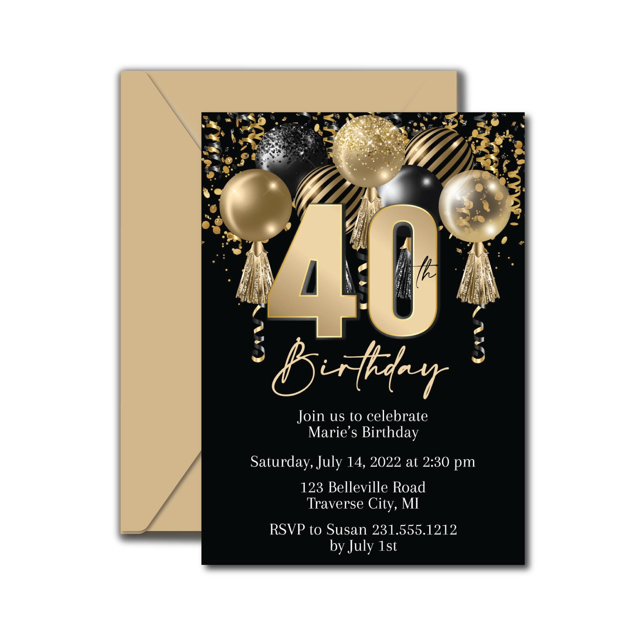 editable 40th birthday invitation, 40th invitation, digital
