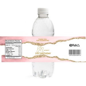 Matching Blush and Gold Birthday Bottle Labels