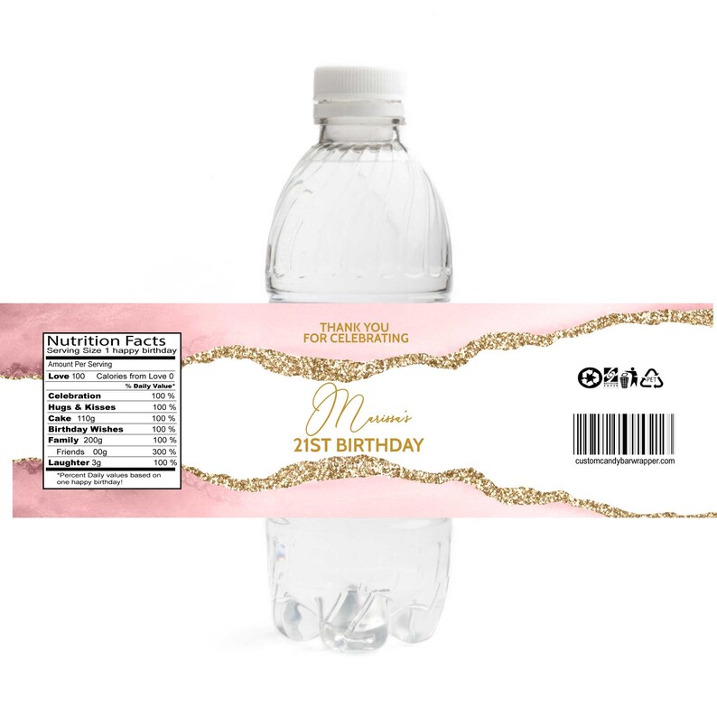 Matching Blush and Gold Birthday Bottle Labels