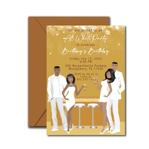 All White Party Invitation - White Birthday Party Invite - Variety of Hair Colors