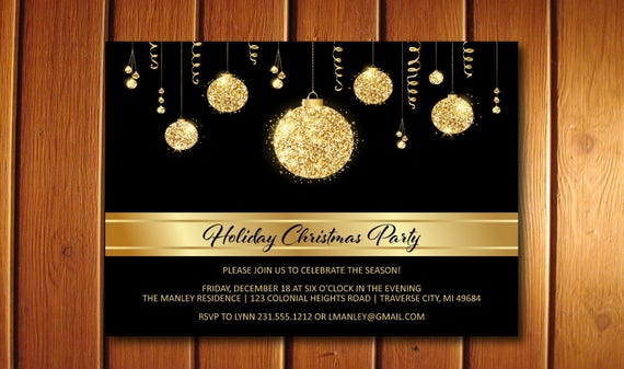 Gold Christmas Invitations, Elegant Christmas Party Invitation, Printable Company Invite Il_570xn