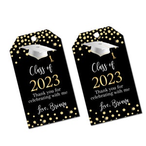 Schwarz und Gold Abschluss Danke Tags, digitaler Download, Abschluss Tags druckbar, bearbeitbare Tags, Abschluss Geschenk Tag Vorlage, Grad