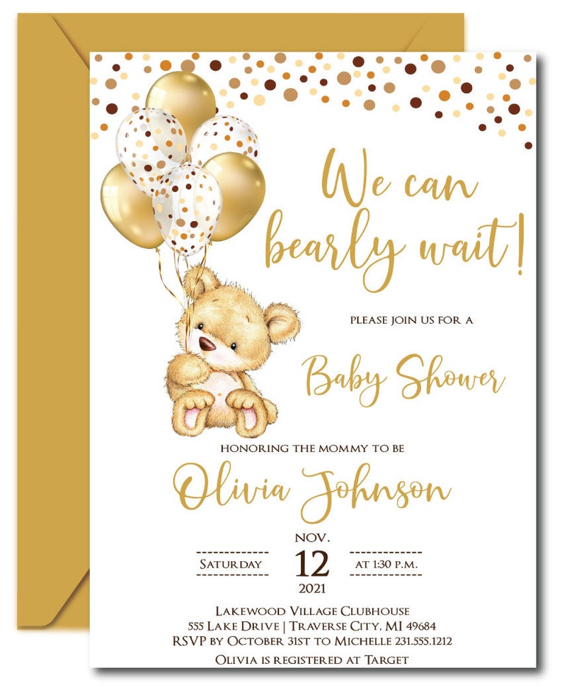 Digital Teddy Bear Baby Shower Invitation Bear Themed Baby Etsy