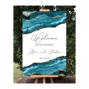 Teal and Gold Agate Wedding Welcome Sign, Modern Agate Wedding Reception sign, Geode Teal Agate Wedding Welcome Poster, DIY Printable