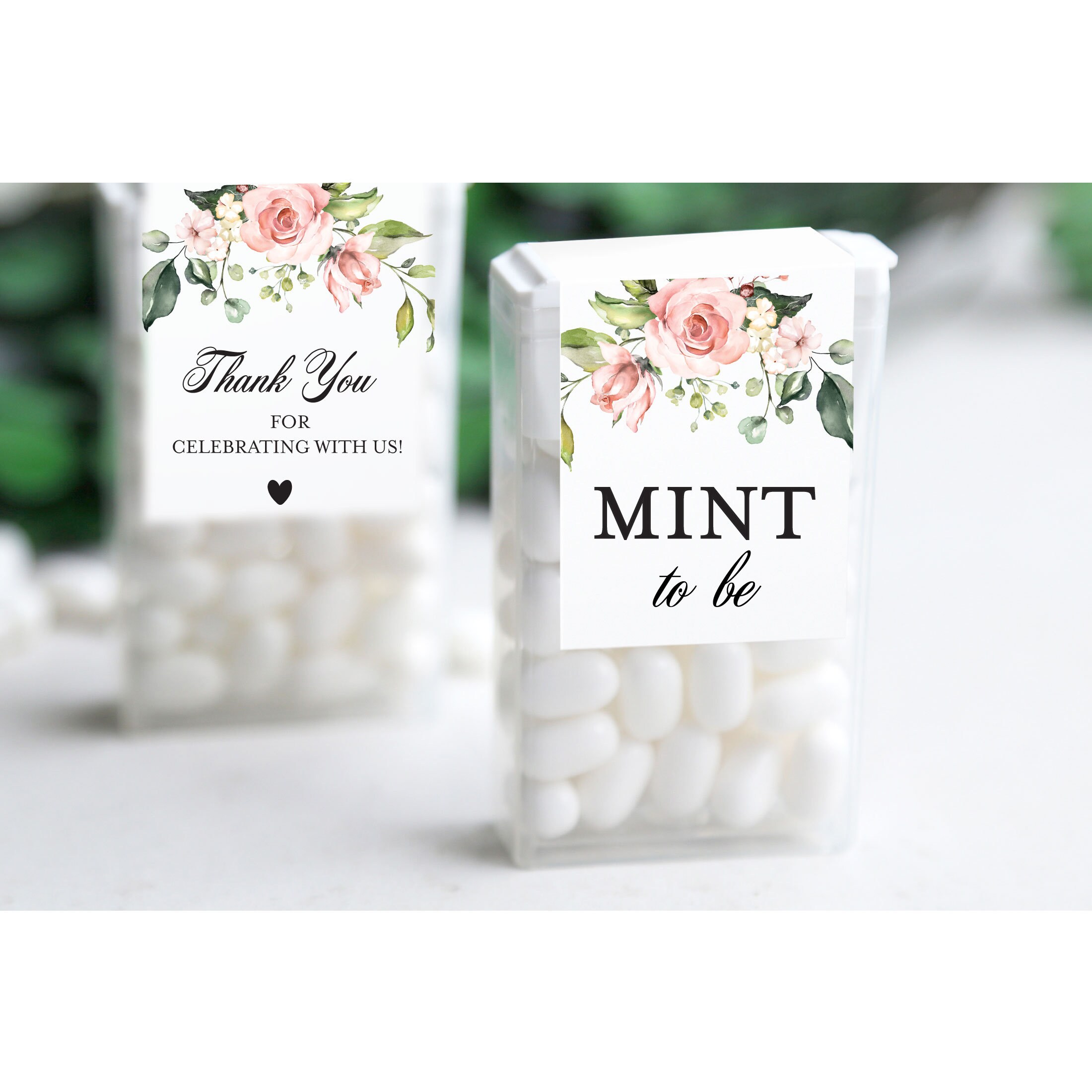 XOXOKristen 25 PCS Personalized Mint To Be Wedding Favor Stickers For Tic TACS Box, Custom Mint Labels With Date And Name Personalization, Pink And Green Designs With Greenery Flower - Labels - View #4