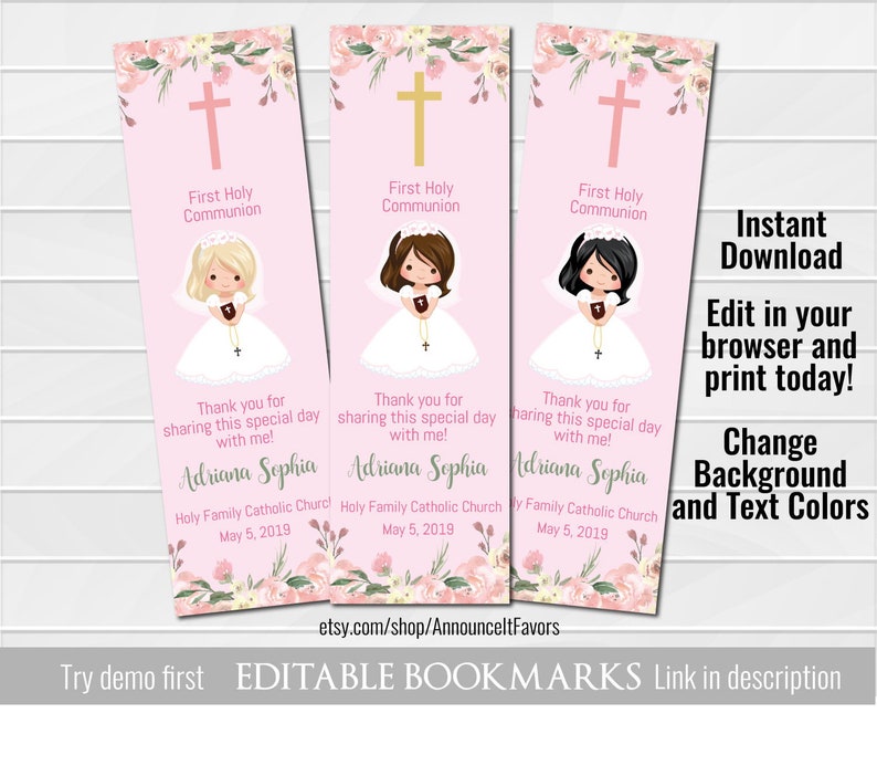 Matching First Communion Bookmarks