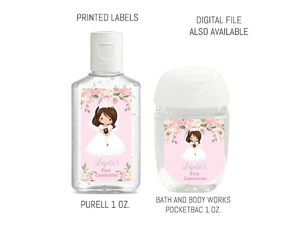 First Communion Favors, First Communion Hand Sanitizer Labels, Girl 1st Communion Labels, Communion Sanitizer Favors, Printed or Printable Il_570xn