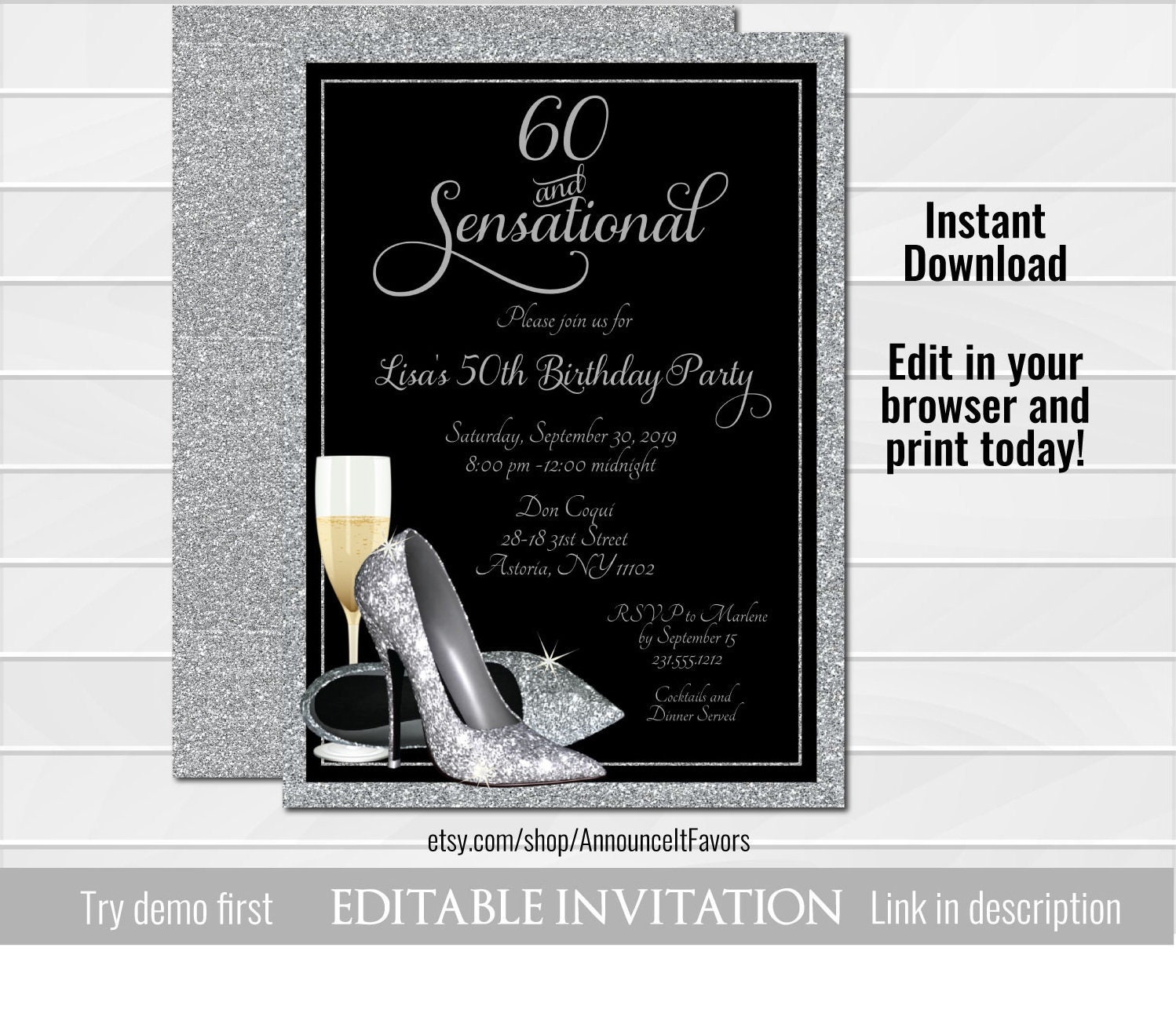 Invitations Paper &amp; Party Supplies High Heel Invitation Editable ...