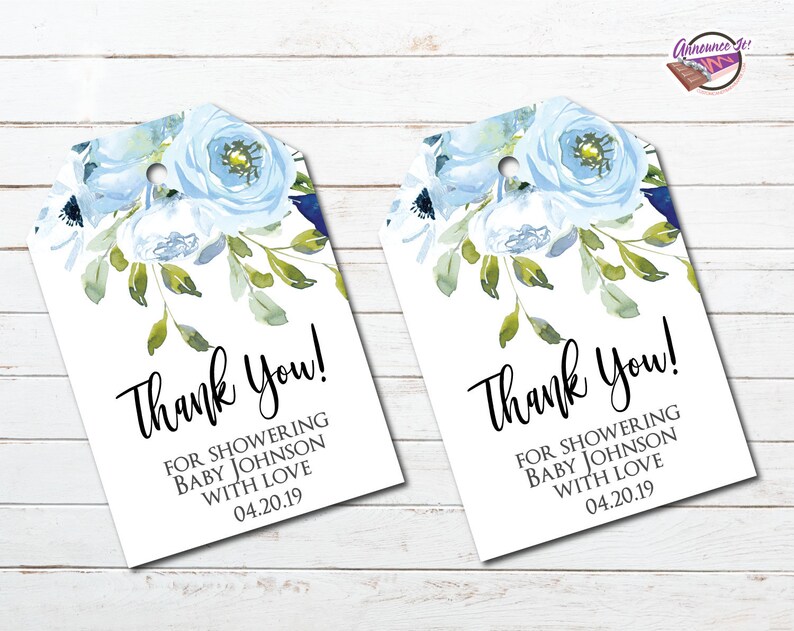 Blue Floral Baby Shower Stickers Blue Baby Shower Hershey Etsy