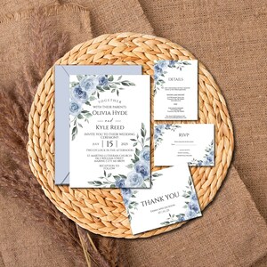 Digital Dusty Blue Wedding Invitation Set