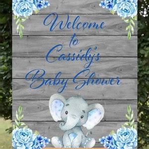 Matching Blue Elephant Baby Shower Welcome Sign