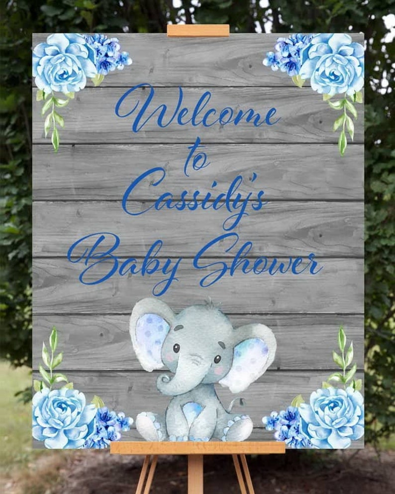 Matching Blue Elephant Baby Shower Welcome Sign