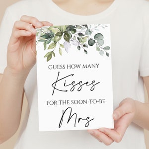 Matching Matching Greenery Bridal Shower Guess how many kisses game, sold separately