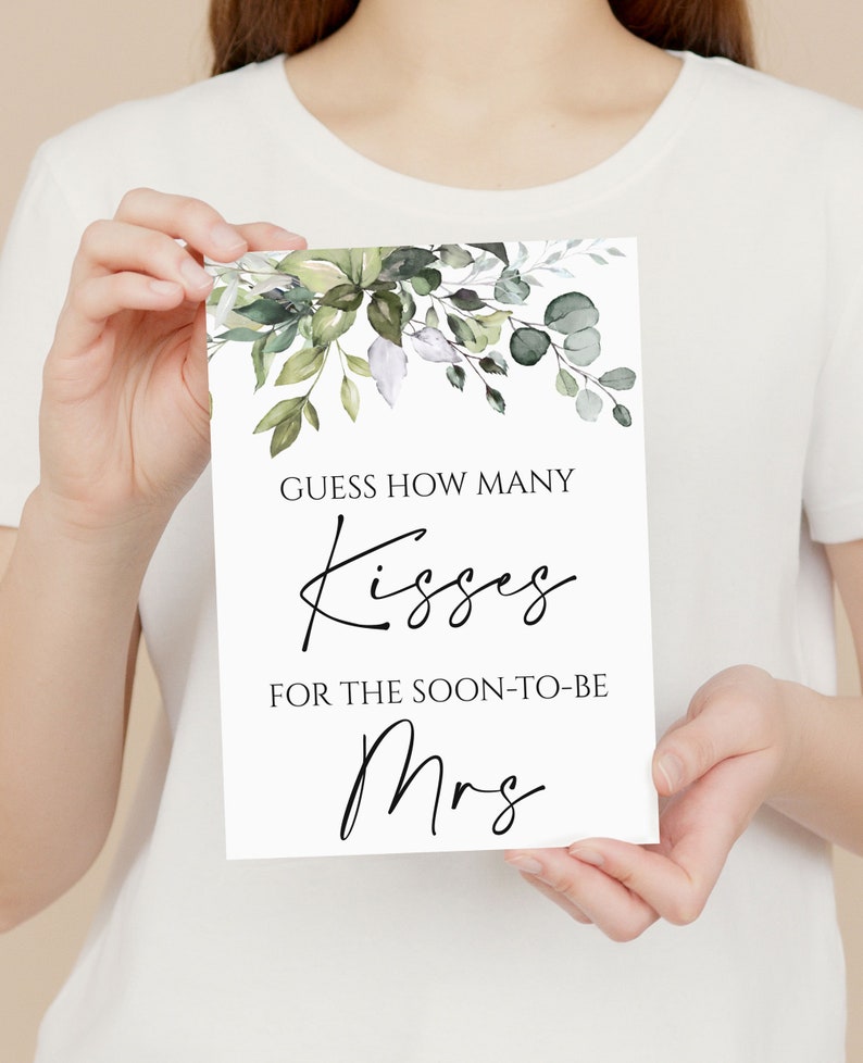 Matching Matching Greenery Bridal Shower Guess how many kisses game, sold separately