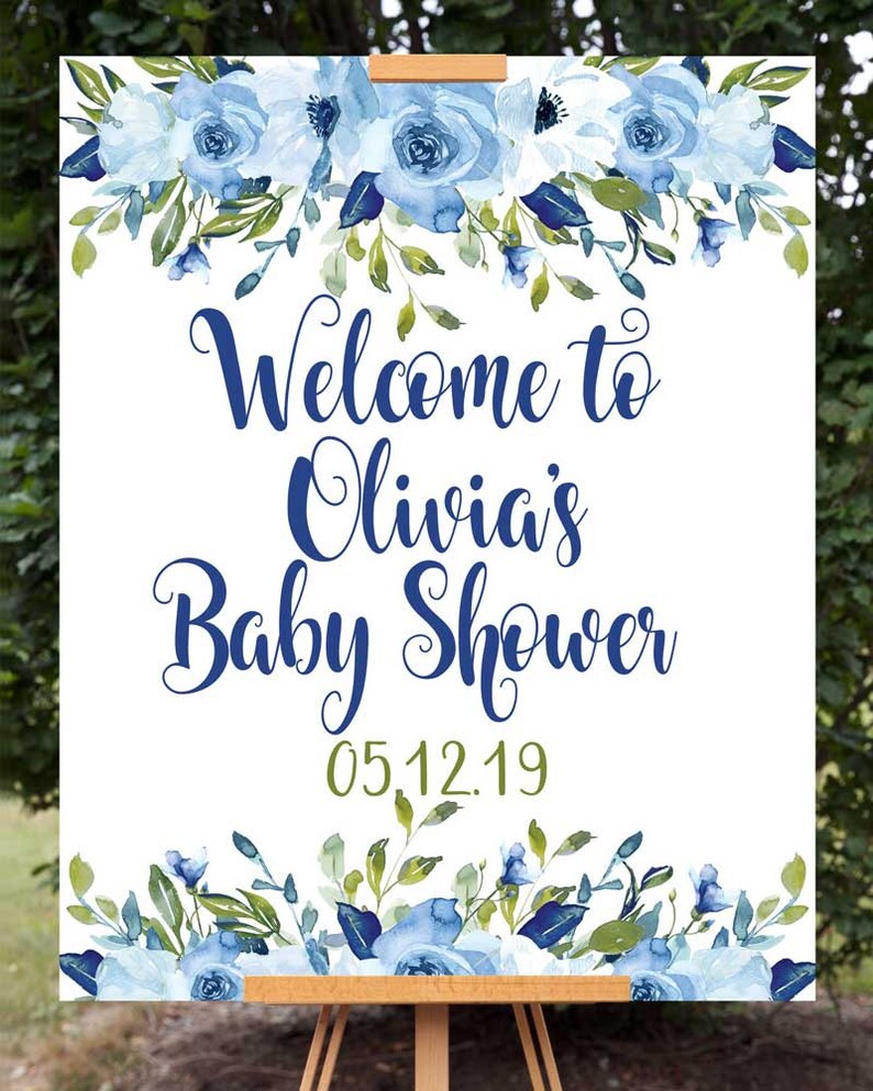 Blue Floral Baby Shower Stickers Blue Baby Shower Hershey Etsy