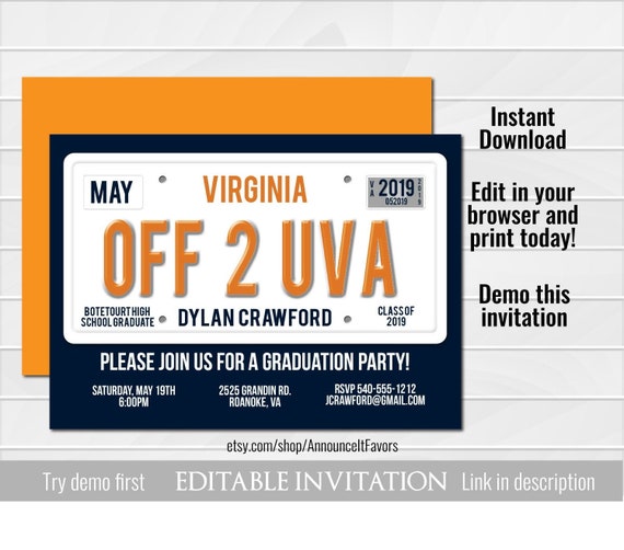 License Plate Graduation Party Invitation - Unique Graduation Announcement - High School Il_570xn