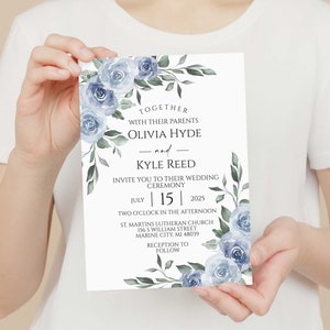 Editable Dusty Blue Wedding Invitation