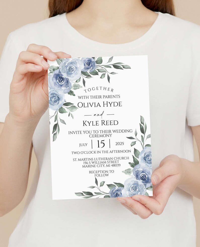 Editable Dusty Blue Wedding Invitation