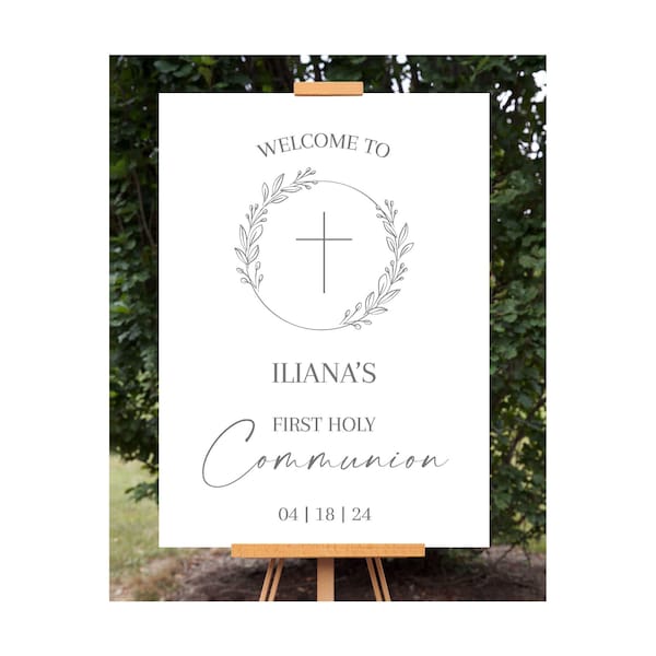 Modern Communion Welcome Sign Template, Printable Minimalist Communion Sign, Personalized Baptism Welcome Sign, Minimal Cross