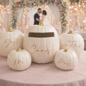 5 Piece Fall Wedding Pumpkin Set, Pumpkin Card Box, Fall Pumpkin Wedding Decoration, Gold Wedding Décor, Wedding Card Box