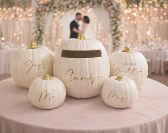 5 Piece Fall Wedding Pumpkin Set, Pumpkin Card Box, Fall Pumpkin Wedding Decoration, Gold Wedding Décor, Wedding Card Box