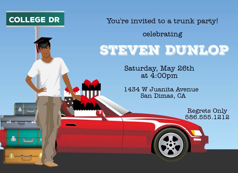 Male college Trunk Party Invitations - Darker Complexion