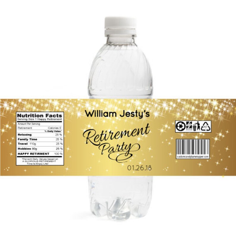 Matching Gold Retirement Bottle Labels
