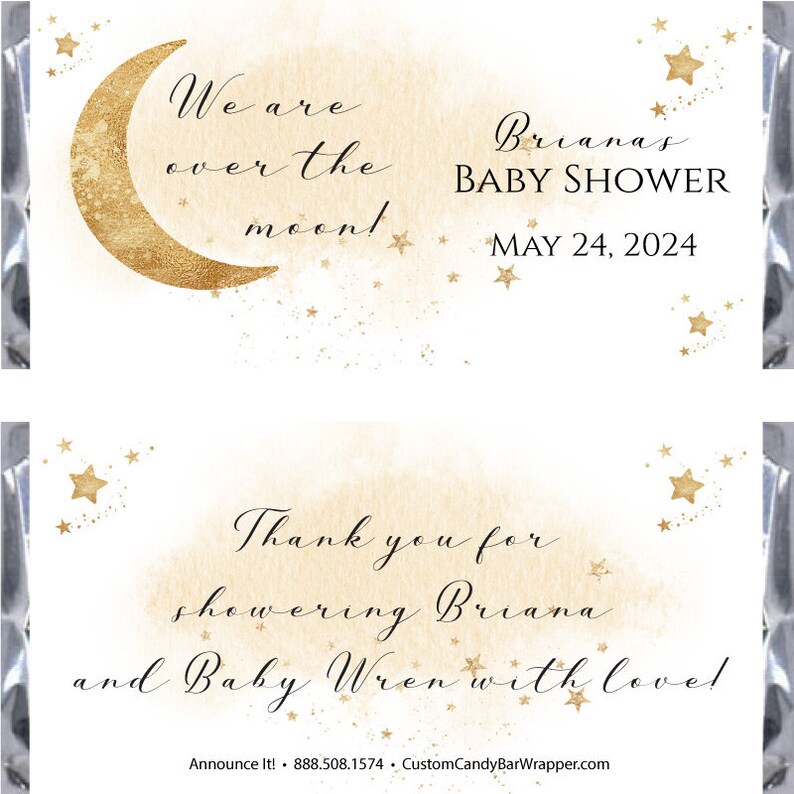 Matching Over the Moon Baby Shower Candy Wrappers