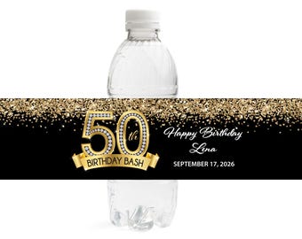 Diamond 50th Birthday Water Bottle Labels | Personalized Party Decor
