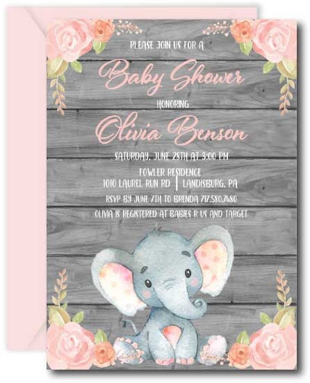 Pink Elephant Baby Shower Invitation Floral Elephant Baby - Etsy 日本