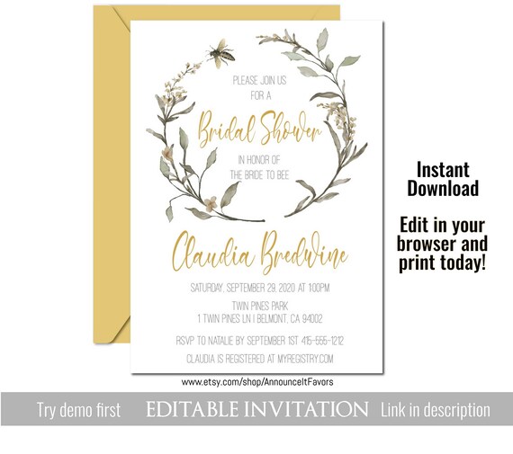 Bee Bridal Shower Invitations Download Template Il_570xn