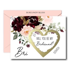 Burgundy Blush Bridesmaid Proposal Card with scratch off