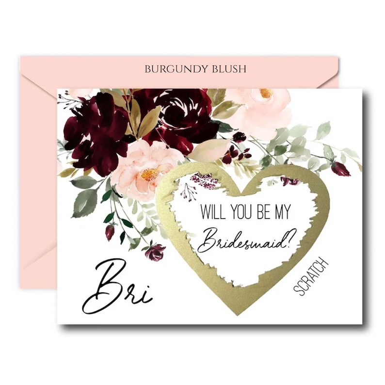 Burgundy Blush Bridesmaid Proposal Card with scratch off
