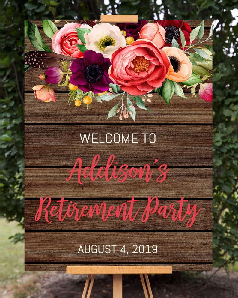 Rustic Floral Retirement Welcome Sign Retirement Decoration Rustic Welcome Sign Floral Welcome Poster Editable Signs