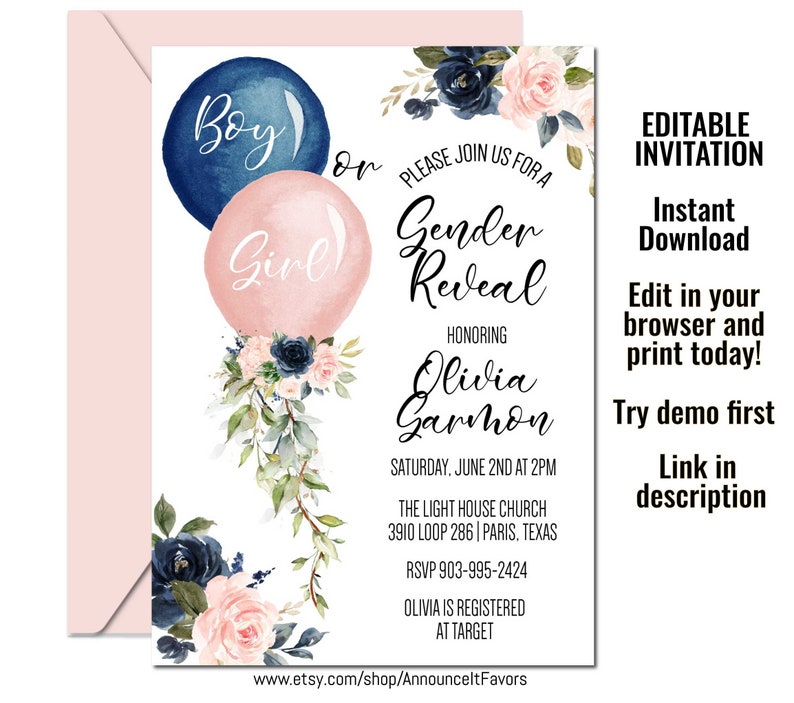 Matching Gender Reveal Invitation