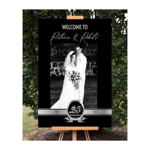 Photo Anniversary Welcome Sign, 25th Anniversary Party Sign, Silver Wedding Anniversary Poster,  Printable Anniversary Poster, Personalized