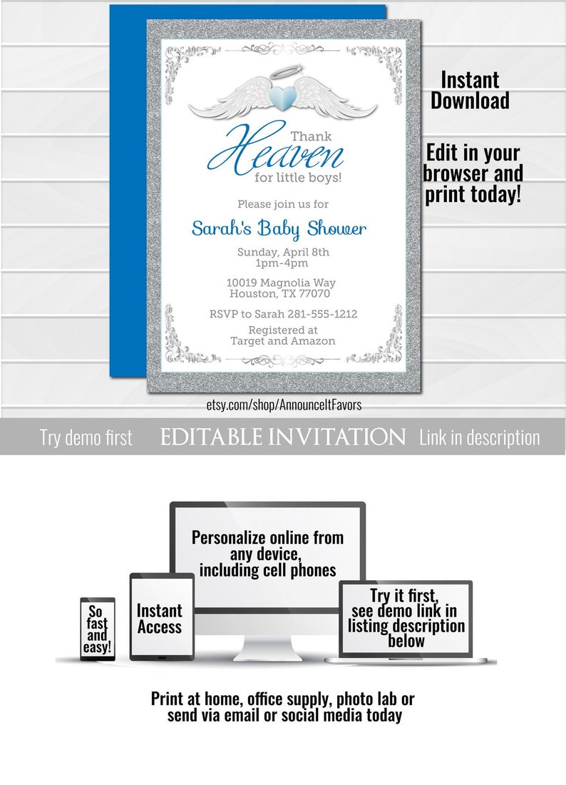 Thank Heaven For Little Boys Baby Shower Invitations Unique Etsy Thank Heaven For Little Boys Baby Shower Invitations Unique Etsy