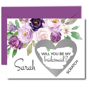Purple Will You Be My Bridesmaid Scratch Off Card