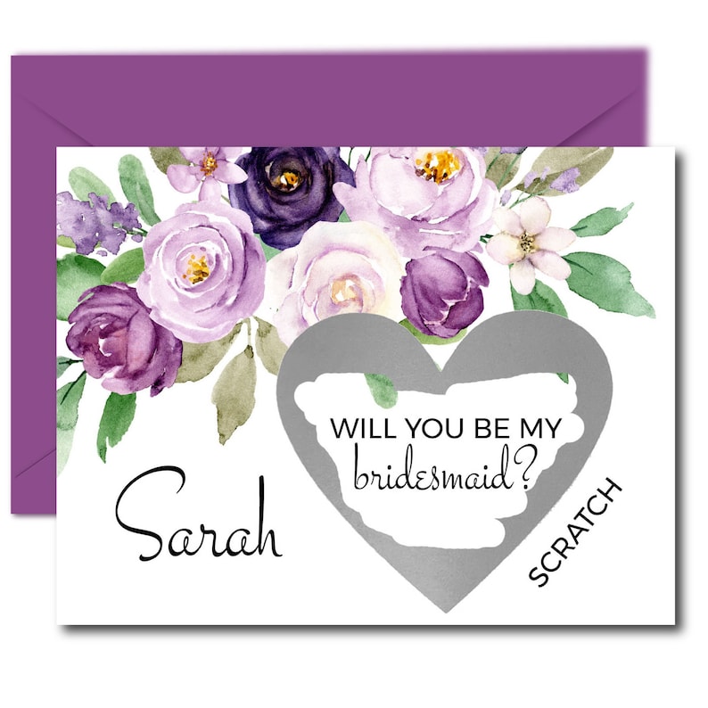 Purple Will You Be My Bridesmaid Scratch Off Card